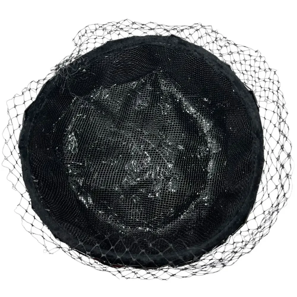 Vintage 60s Pillbox Hat Black Veil Mod Goth Old Money Cocktail - Picture 7 of 8
